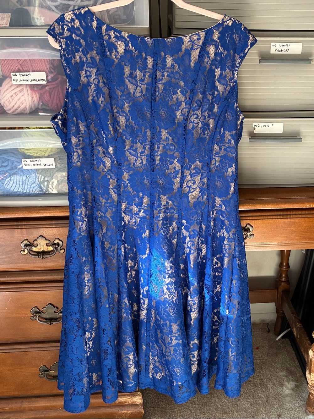 danny and nicole Blue Lace Mini Dress Size 16 Like New